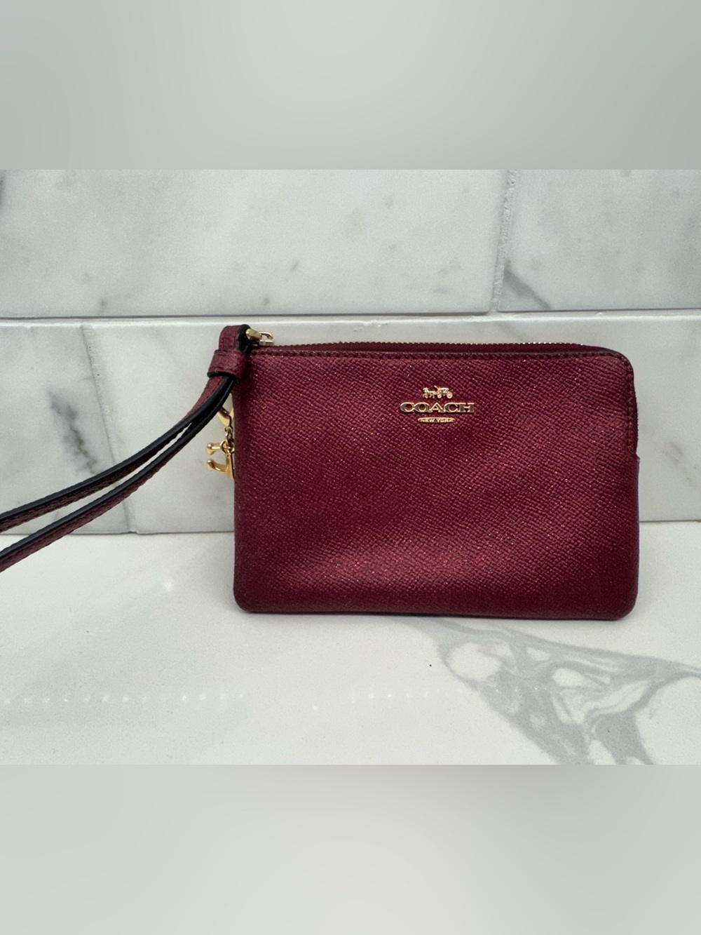 Coach Wristlet Pouch Burgundy Sparkle